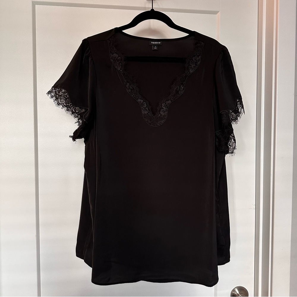 Torrid Lace Accent Black Top